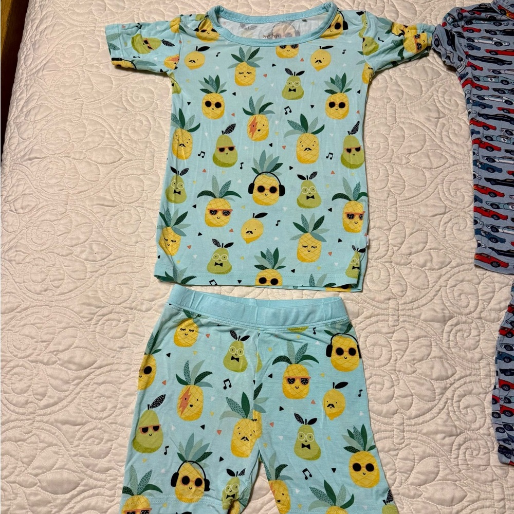 TWO PAIRS Little Sleepies Pineapple Party Kids Pajama Set - 3T & 4T
